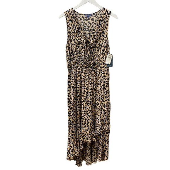 DEMOCRACY Midi Dress Large Leopard Print Rayon Ruffle Summer Sundress NWT - Picture 4 of 10